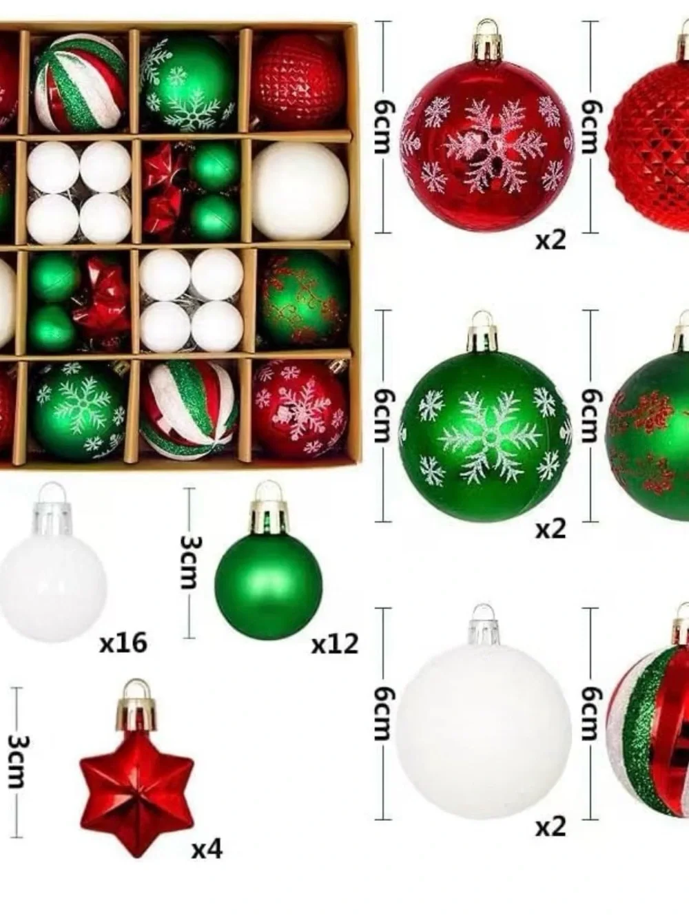 Festive Christmas Ornament Set - Red, Green & White Holiday Baubles ( )